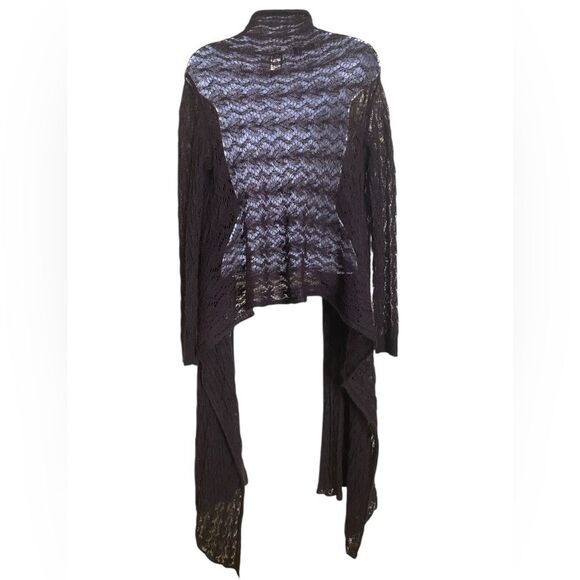 VTG Moda International Pointelle Knit Cardigan Chocolate Brown Baby Mohair Wool - Picture 3 of 12